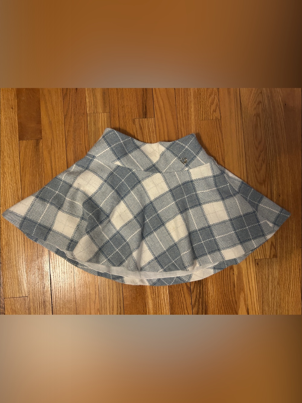 Mayoral Blue and Off White Plaid Flared Skirt Girls Size 9 w Adjustable Waist